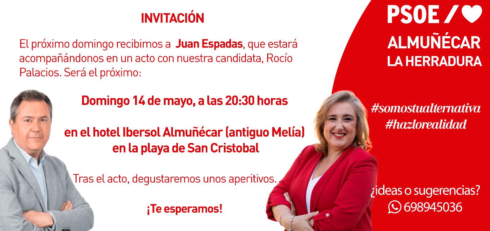 Juan Espadas respalda este domingo a la candidata socialista Rocío Palacios en Almuñécar